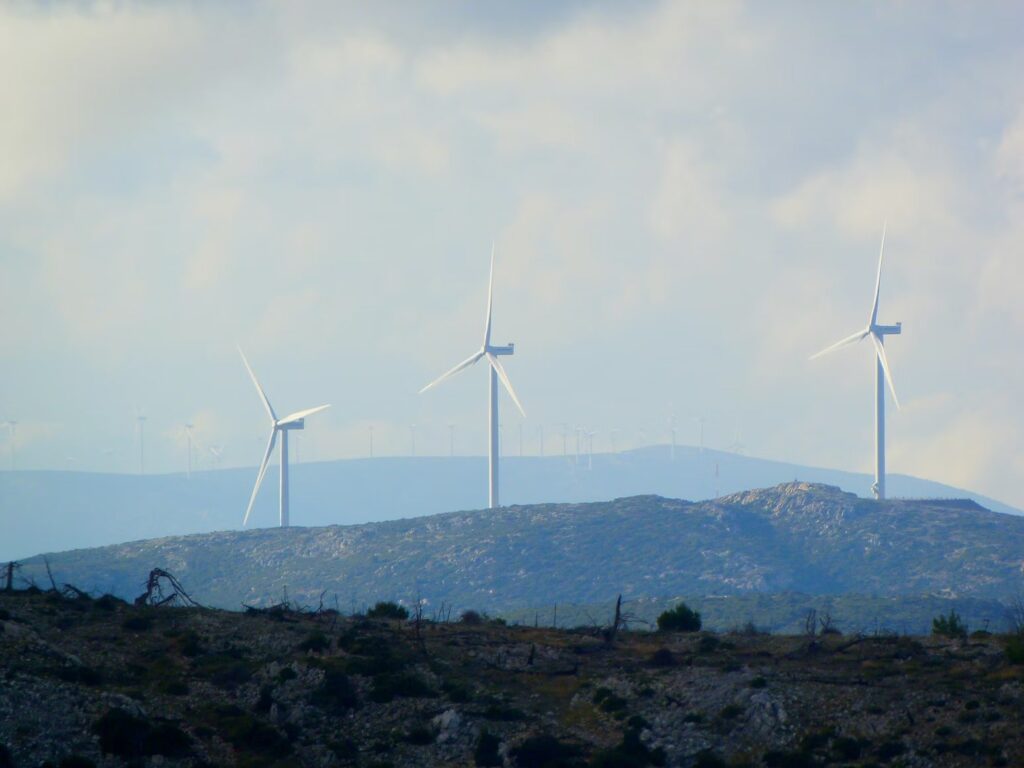 Three windmills on a hill